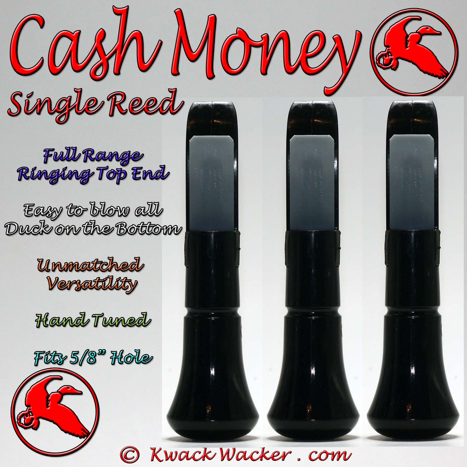 Duck Call Insert Cash Money Single Reed 3 pack Black 